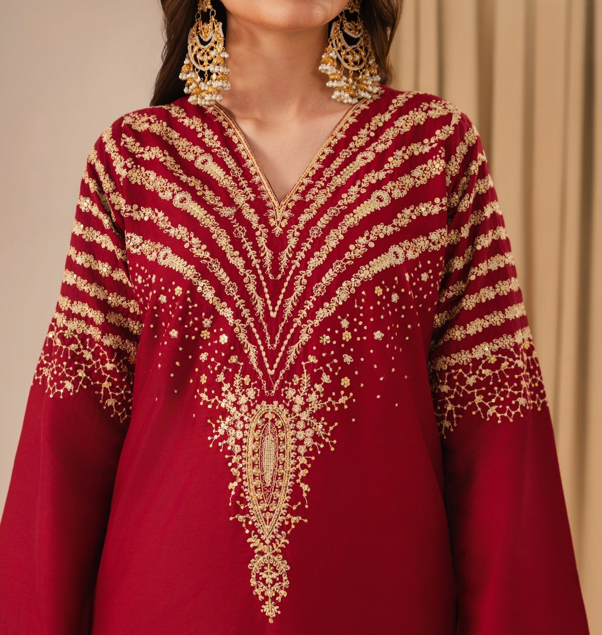 RED MIRACLE EMBROIDED 3 PC - Noor - e - Ujala