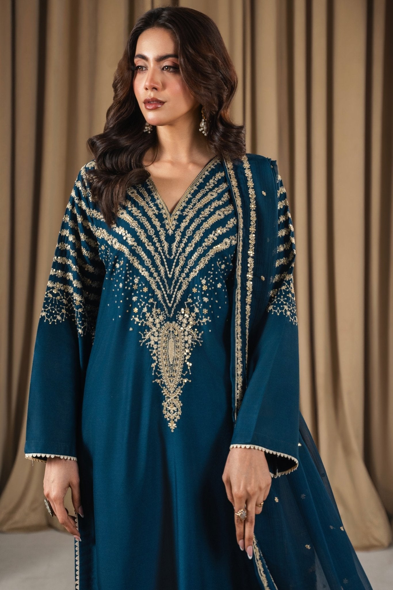 BLUE MIRACLE 3 PC EMBROIDED - Noor - e - Ujala