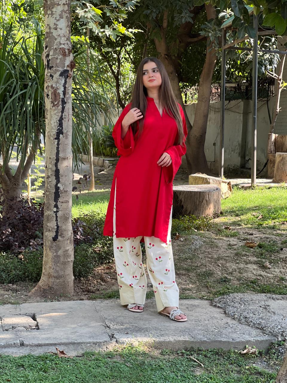 Red cherry embroided 2 pc - Noor - e - Ujala