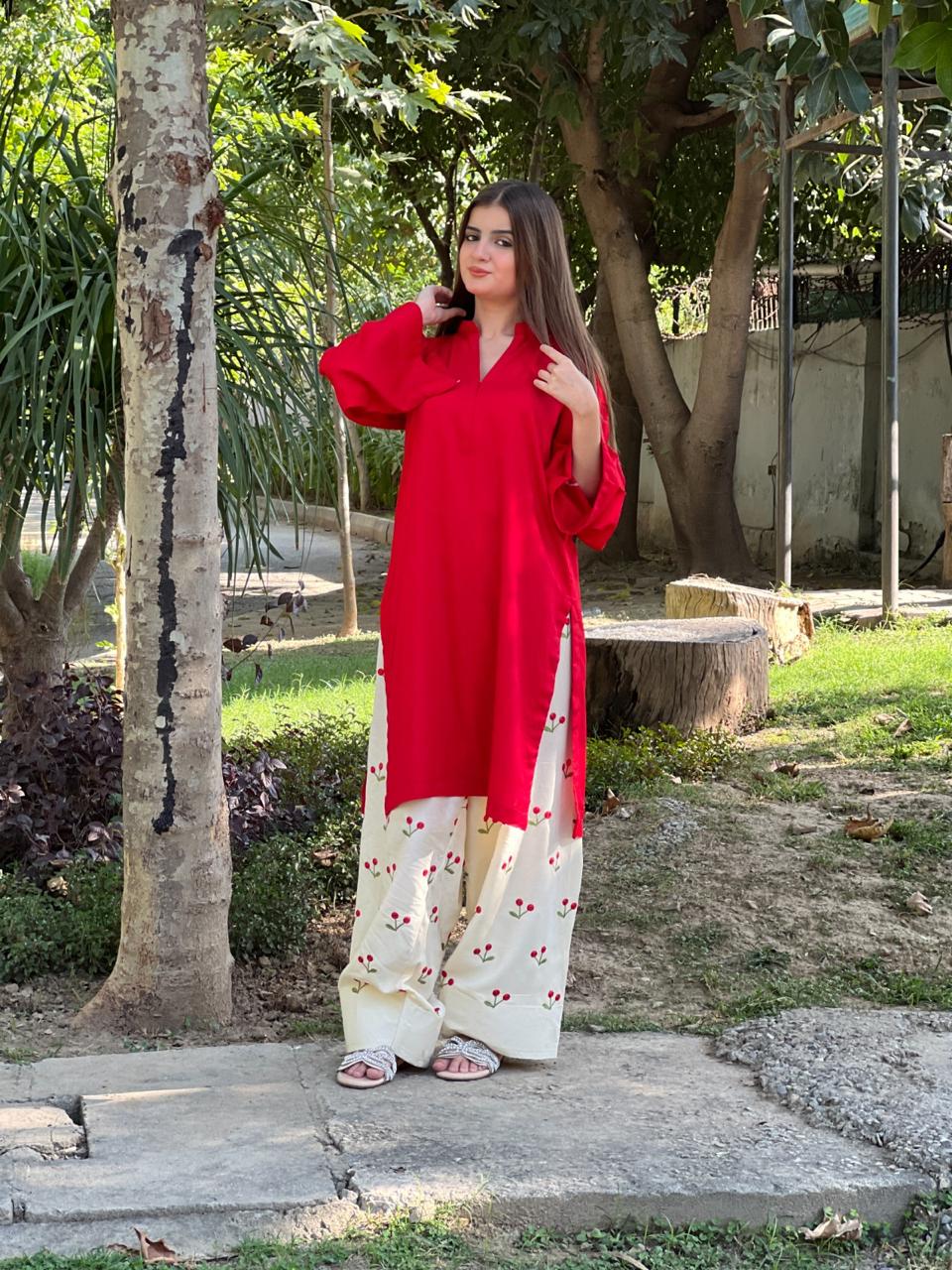 Red cherry embroided 2 pc - Noor - e - Ujala