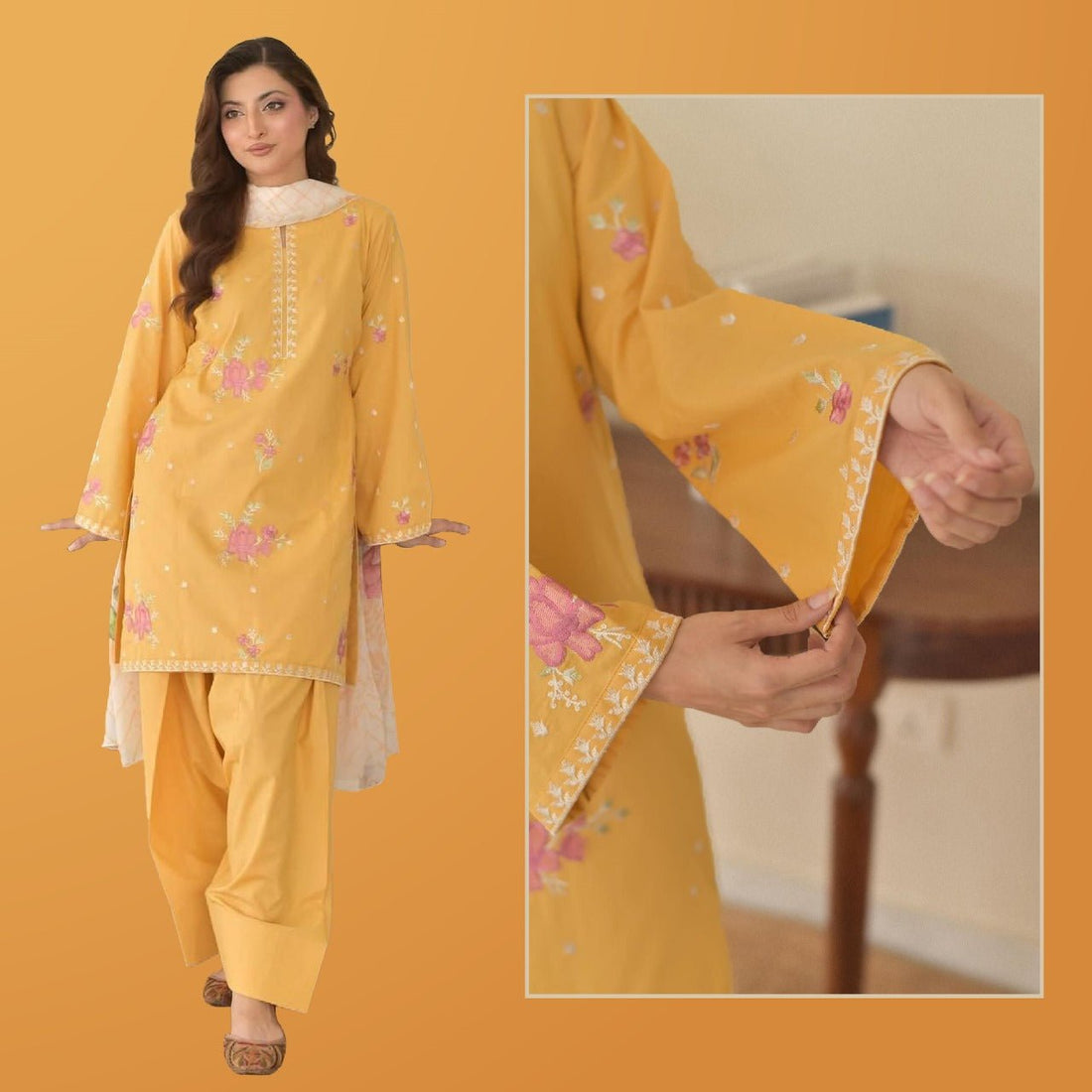 CORNISH EMBROIDED 3 PC - Noor - e - Ujala