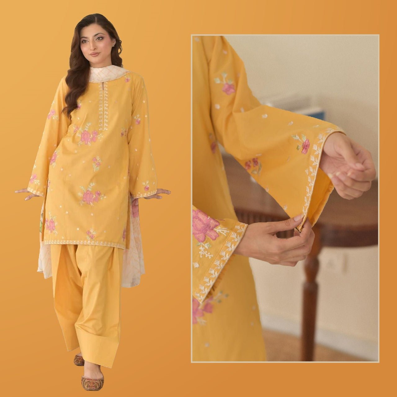 CORNISH EMBROIDED 3 PC - Noor - e - Ujala