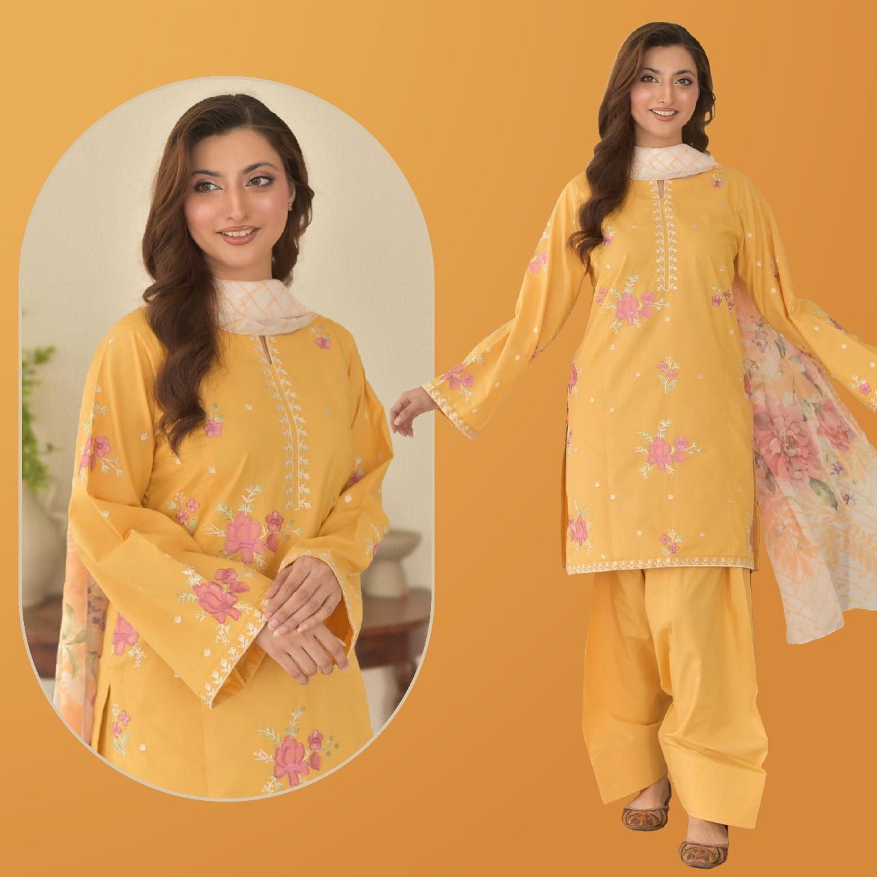 CORNISH EMBROIDED 3 PC - Noor - e - Ujala