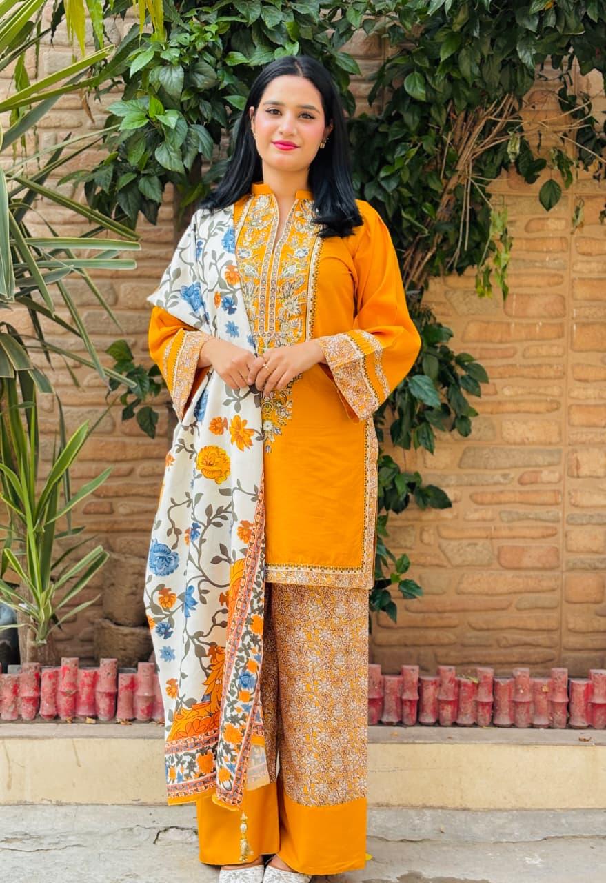 Livan 3 Pc Embroided 3 pc with shawl - Noor - e - Ujala