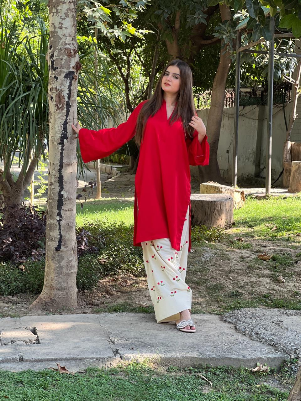 Red cherry embroided 2 pc - Noor - e - Ujala